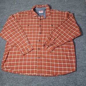 Wrangler Men's 3XL Plaid Flannel Button Shirt Long Sleeve Burnt Orange Size EUC‎